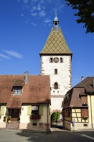 France, Haut Rhin, the Alsace Wine Route, Bergheim, the high gate dating from the 14th century