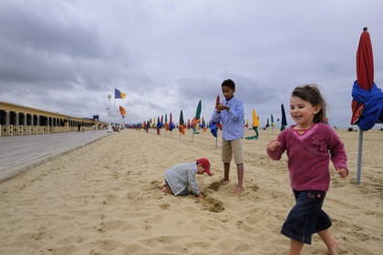 France, Calvados, Pays d'Auge, Deauville, the famous Planches (planks) on the beach