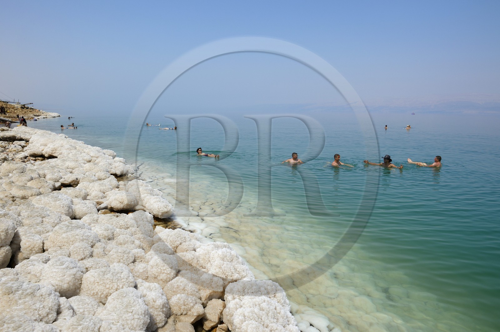 Israel, Southern District, swimmers at Ein Gedi Beach on the Dead Sea, saline concretions Israel, Southern District, swimmers at Ein Gedi Beach on the Dead Sea, saline concretions