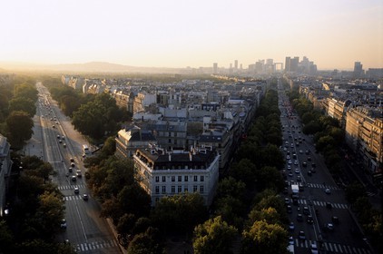 France, Paris, Foch Avenue and Bois de Boulogne, Defense Arch and Grande Armee Avenue