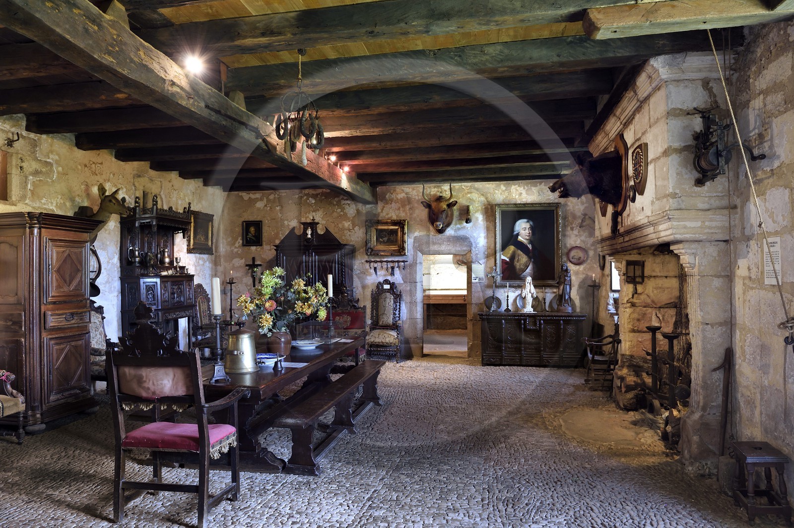 France, Dordogne (24), Périgord Noir, vallée de la Vézère, Tursac, maison fortifiée troglodytique de Reignac du XVIe siècle