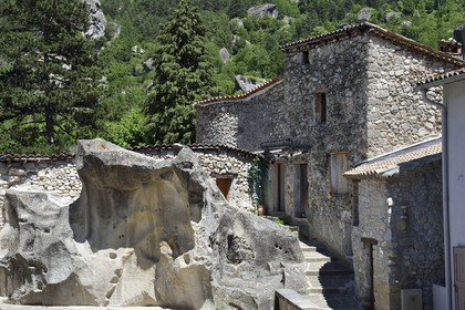 France, Alpes de Haute Provence, Annot, sandstone blocks in the old village