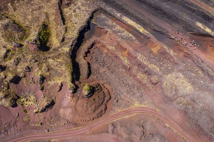 France, Puy de Dome, Parc Naturel Régional des Volcans d'Auvergne (regional nature park of Auvergne volcanoes), Chaine des Puys listed as World heritage by UNESCO, Saint Ours les Roches, Lemptegy volcano, a former pozzolan quarry that has become an educational site open to the public (aerial view)