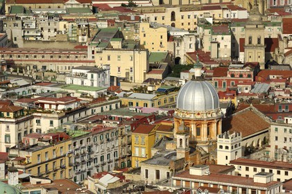 Italy, Campania, Naples, Historic center listed as World Heritage by UNESCO, a church's dome wedged
