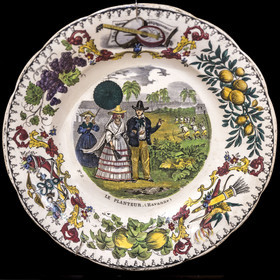 France, Charente Maritime, La Rochelle, Musée du Nouveau-Monde (New World Museum) in the Hotel Fleuriau, plate representing a planter and his wife in Havana
