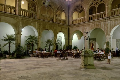 Spain, Extremadura, Guadalupe, Royal Monastery of Santa Maria de Guadalupe listed as World Heritage by UNESCO, the Gothic cloister that serves as the monastery hotel
