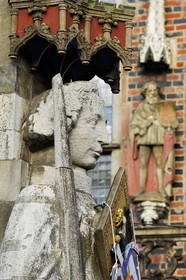 Germany, Bremen, Roland's gigantic statue (symbol of the city) set up in 1404 in front of the City Hall