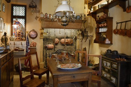 France, Rhone, Collonges au Mont d'Or, Paul Bocuse Restaurant L'abbaye de Collonges dedicated to receptions, reconstitution of his grandmother restaurant cuisine in 1924