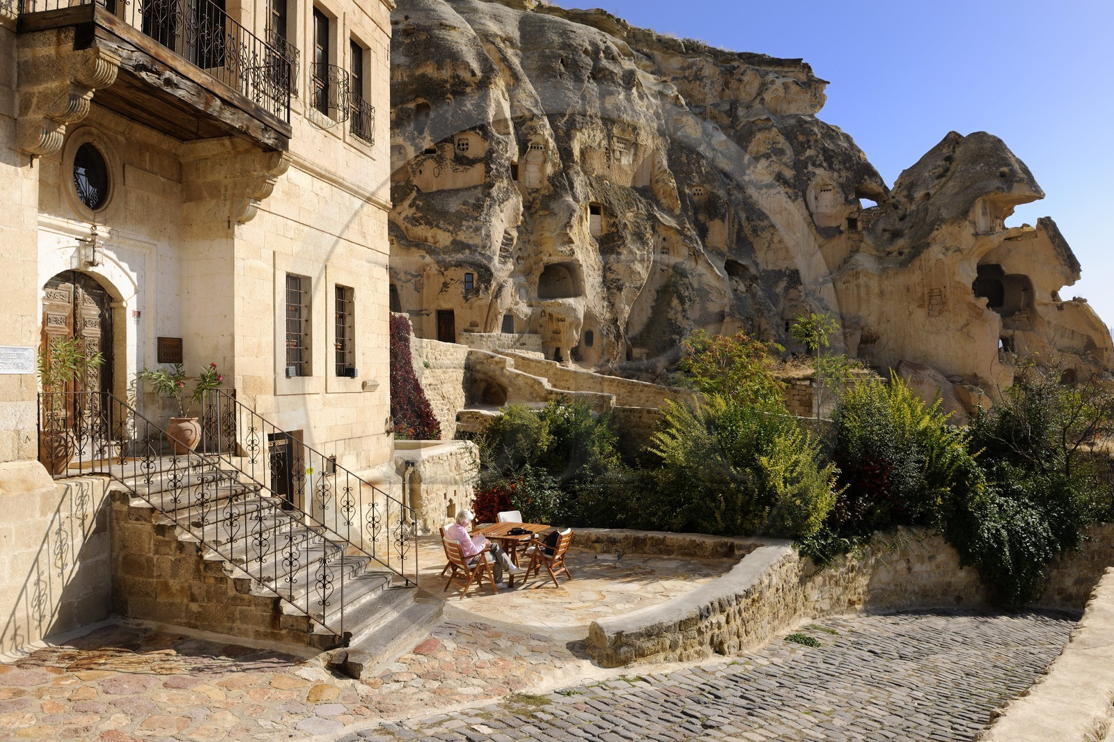 Turquie, Anatolie Centrale, province de Nevsehir, Cappadoce classée Patrimoine Mondial de l'UNESCO, Ürgüp, hôtel de luxe Yunak Evleri dans les anciennes maisons troglodytiques