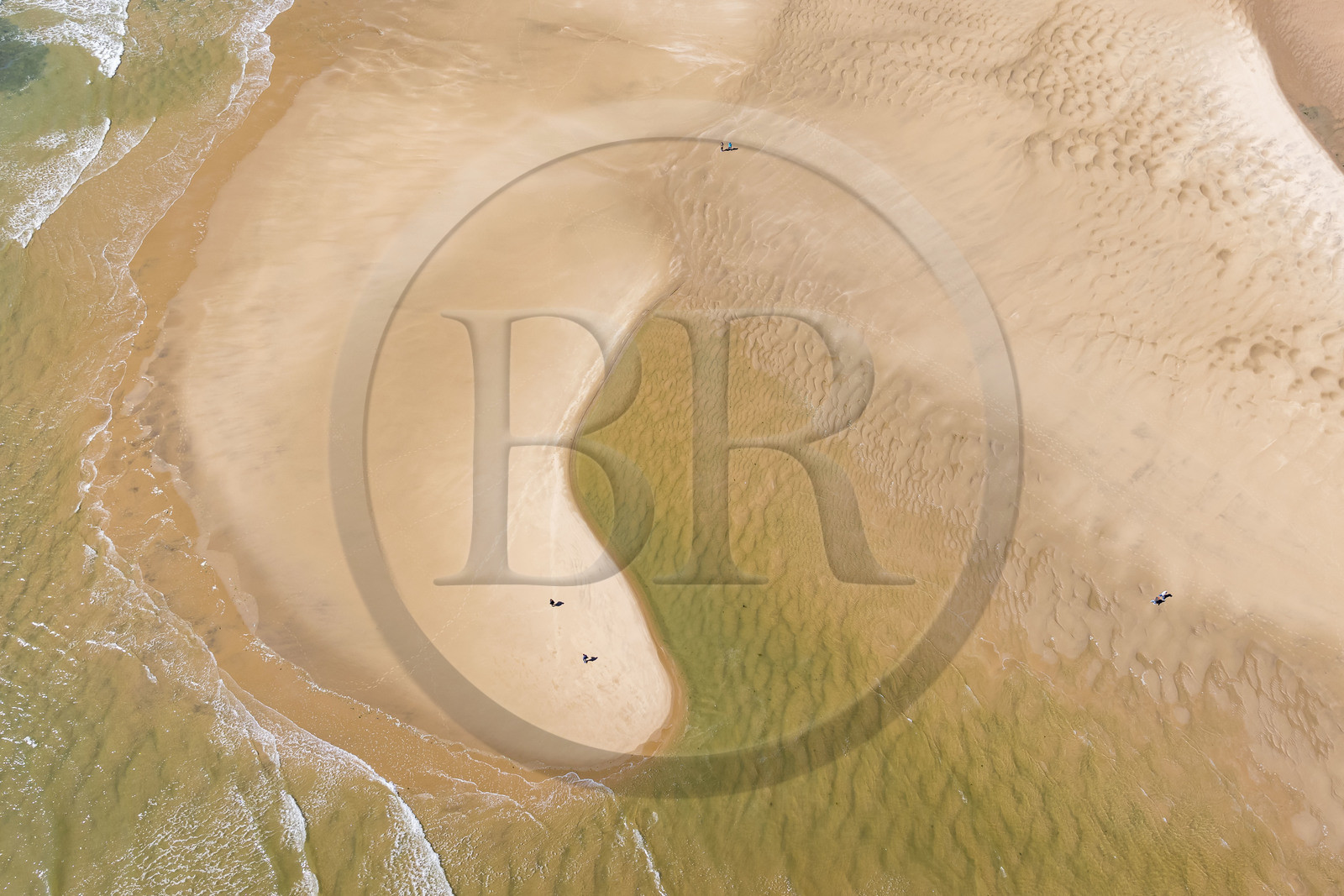 France, Vendée (85), Jard-sur-Mer, la Pointe du Payré, la plage du Veillon dans l'estuaire de la rivière Payré (vue aérienne)