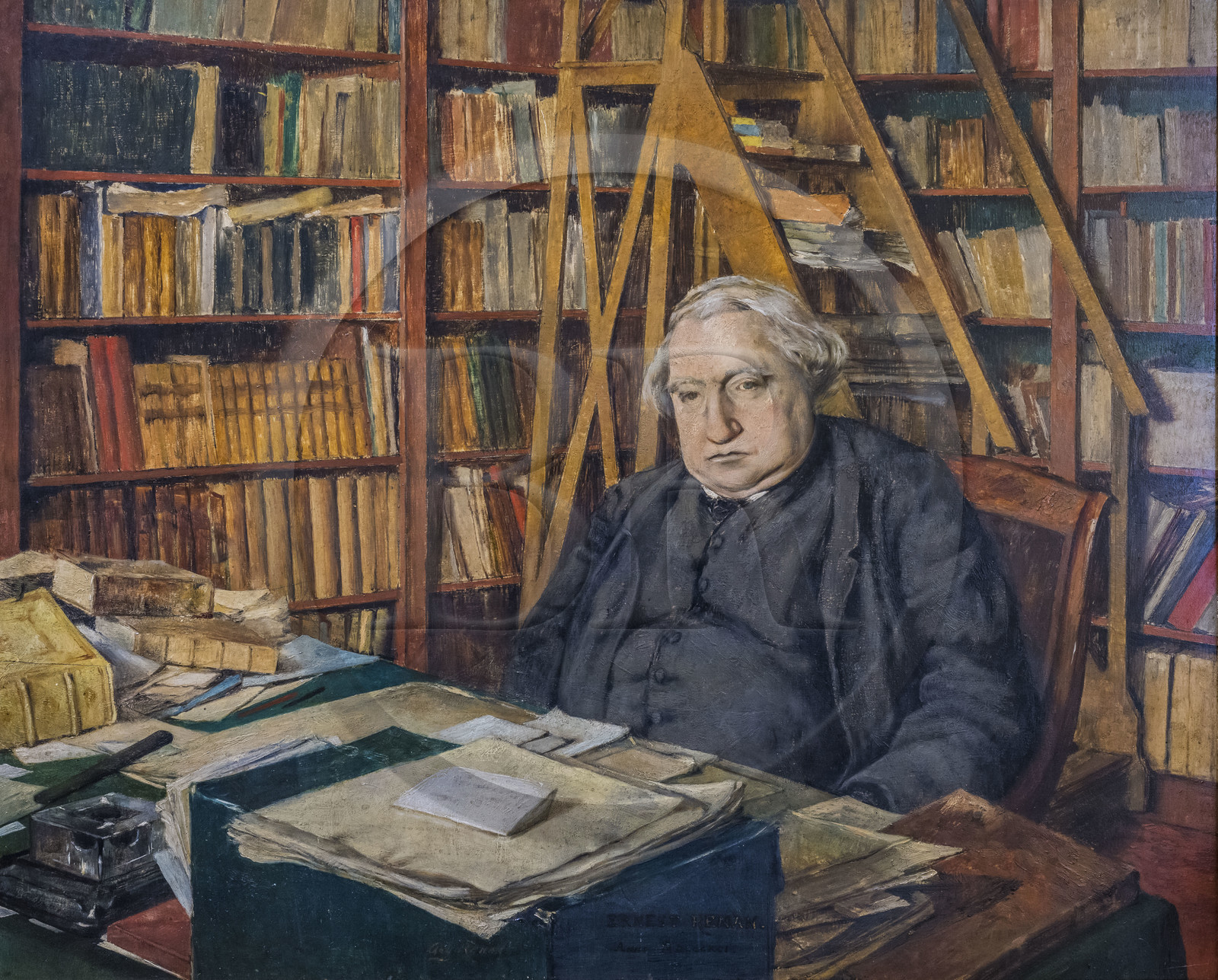 France, Côtes-d'Armor (22), Tréguier, musée Ernest-Renan, tableau le représentant dans son cabinet de travail de Renan au Collège de France à Paris