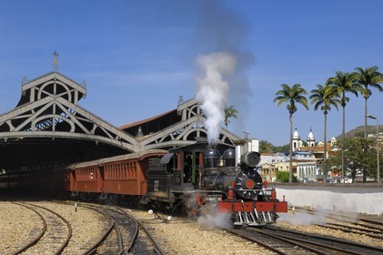 Brazil, Minas Gerais state, Sao Joao del Rei train station, Maria Fumaça steam train going to Tiradentes
