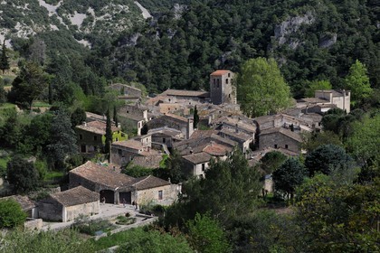 France, Hérault (34), village médiéval de Saint-Guilhem-le-Désert, étape du pélerinage de Saint-Jacques-de-Compostelle, labellisé Les Plus Beaux Villages de France, abbaye de Gellone du XIe siècle classée Patrimoine Mondial de l'UNESCO