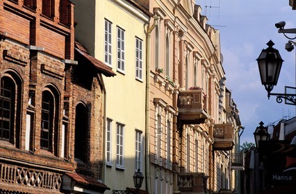 Lithuania (Baltic States), Vilnius, houses in Pilies pedestrian street in the middle of the old town