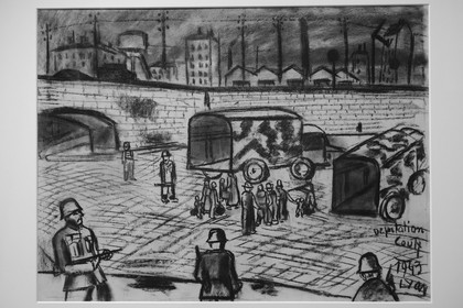 France, Rhône (69), Lyon, Centre d'Histoire de la Résistance et de la Déportation (CHRD), dessin d'une rafle par l'armée allemande