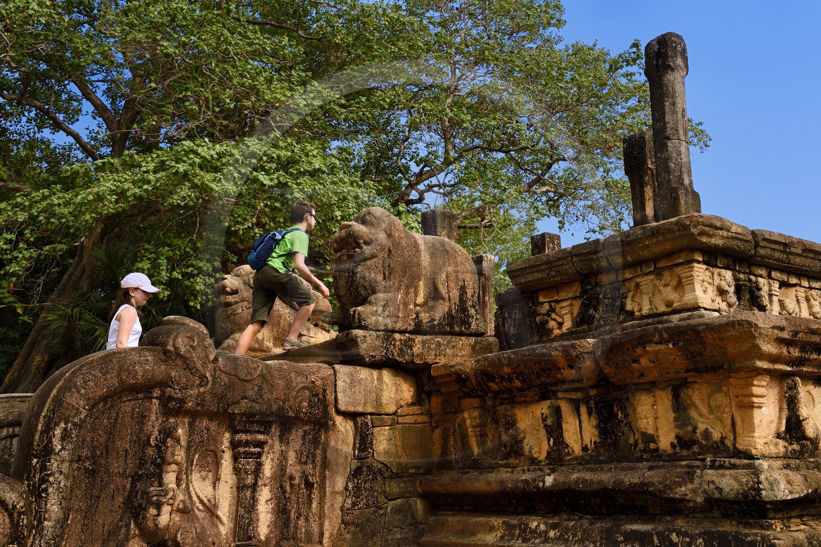 Sri Lanka, province du Centre-Nord, Polonnaruwa, l'ancienne capital du pays (XIe au XIIIe siècle) est classée au Patrimoine Mondial de l'UNESCO, Chambre du Conseil (Raja Sabahawa) datant du XIIe siècle