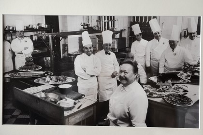 France, Rhone, Lyon, restaurant La Mère Brazier founded in 1921 by Eugenie Brazier, here with his brigade including Paul Bocuse in the background on the left