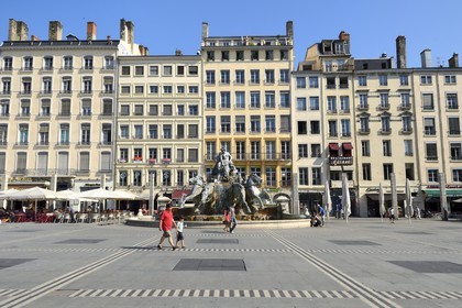 France, Rhone, Lyon, historical site listed as World Heritage by UNESCO, Place des Terreaux, Bartholdi Fountain