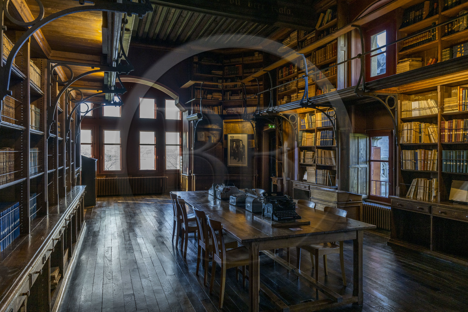 France, Pyrénées-Atlantiques (64), la côte du Pays-Basque, Hendaye, chateau d'Abbadia construit en 1870 par Eugène Viollet-le-Duc pour Antoine d'Abbadie d'Arrast, la bibliothèque