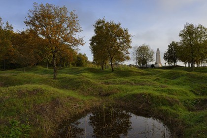 France, Meuse (55), Douaumont, paysage marqué par les trous d'obus encore un siècle après la bataille de Verdun, ouvrage de Thiaumont en bordure de l'ossuaire de Douaumont