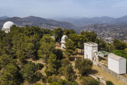 France, Alpes-Maritimes, Nice, Mont Gros, Nice, Mont Gros, the observatory designed by the architect Charles Garnier, the Equatorial Coude which has a sliding roof and the Grand Equatorial in the background (aerial view)