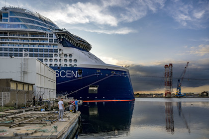 France, Loire Atlantique, Saint Nazaire, commercial port, liner under construction in the Penhoet water basin