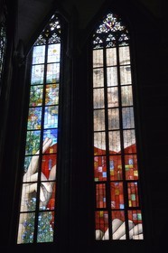 France, Bas Rhin, Strasbourg, old town listed as World Heritage by UNESCO, Notre Dame Cathedral, the stained glass window of the hundred faces (2015) by Véronique Ellena and Pierre-Alain Parot in the Sainte-Catherine chapel