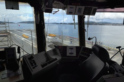 France, Var, Toulon, the naval base (Arsenal), the Charles de Gaulle nuclear-powered aircraft carrier on mid-life renovation, the flight deck from the aviation bridge