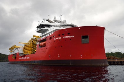 Norway, Ostfold County, Halden, Nexans Aurora cable-laying vessel, vessel for laying electric cables, connecting and repairing these cables