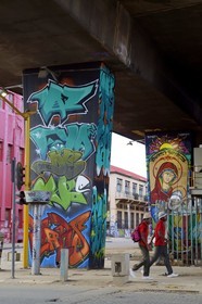 South Africa, Gauteng Province, Johannesburg, CBD (Central Business District), Newtown, murals under the M1 De Villiers Graaff motorway