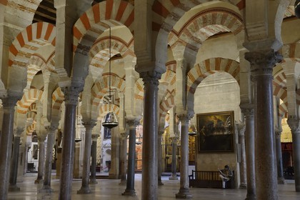 Spain, Andalusia, Cordoba, historical center listed as World Heritage by UNESCO, Mezquita, the Mosque cathedral, the forest of arches and colonnades illustrates the monumentality of the Umayyad Art of Cordoba