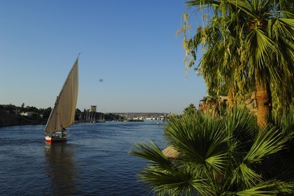 Egypt, Upper Egypt, Nile Valley, Aswan, felucca on Nile River