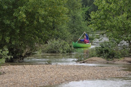 France, Nièvre (58), la Loire vers Pouilly-sur-Loire, Joël Bettin, médaillé olympique à Séoul, de Canoë évasion (03 86 39 13 75)organise des découvertes de la Loire en canoë