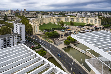 France, Herault, Montpellier, Antigone district designed by the Catalan architect Ricardo Bofill from the rooftop bar of the L'Arbre Blanc building by Japanese architect Sou Foujimoto