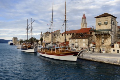 Croatia, Dalmatia, Dalmatian Coast, Trogir, historic center listed as World Heritage by UNESCO, Benedictine Convent of St Nicolas which one perceives the bell tower