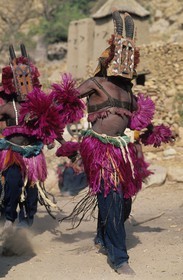 Mali, Dogon Country, Bandiagara Cliff listed as World Heritage by UNESCO, Dama dances (end of mourning) in the village of Tereli, buffalo mask