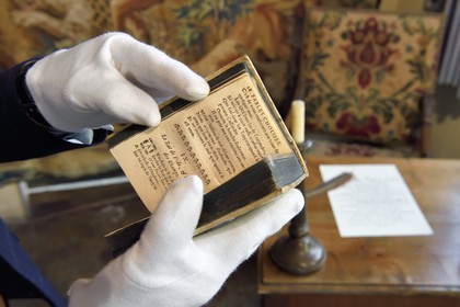 France, Aisne, Château-Thierry, Jean de La Fontaine Museum - city of Chateau-Thierry,  La Fontaine's Fables book, Claude Barbin Denys Thierry non illustrated edition, circa 1668, in-12