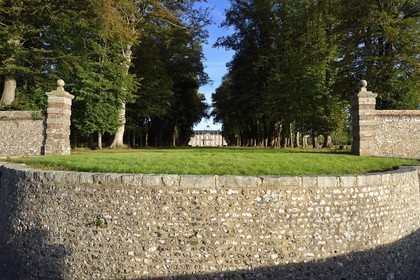 France, Seine-Maritime, Pays de Caux, Doudeville, chateau de Galleville at the end of a tree-lined driveway
