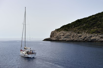 Croatia, Dalmatia, Dalmatian coast, sailboat off the Sipan Island