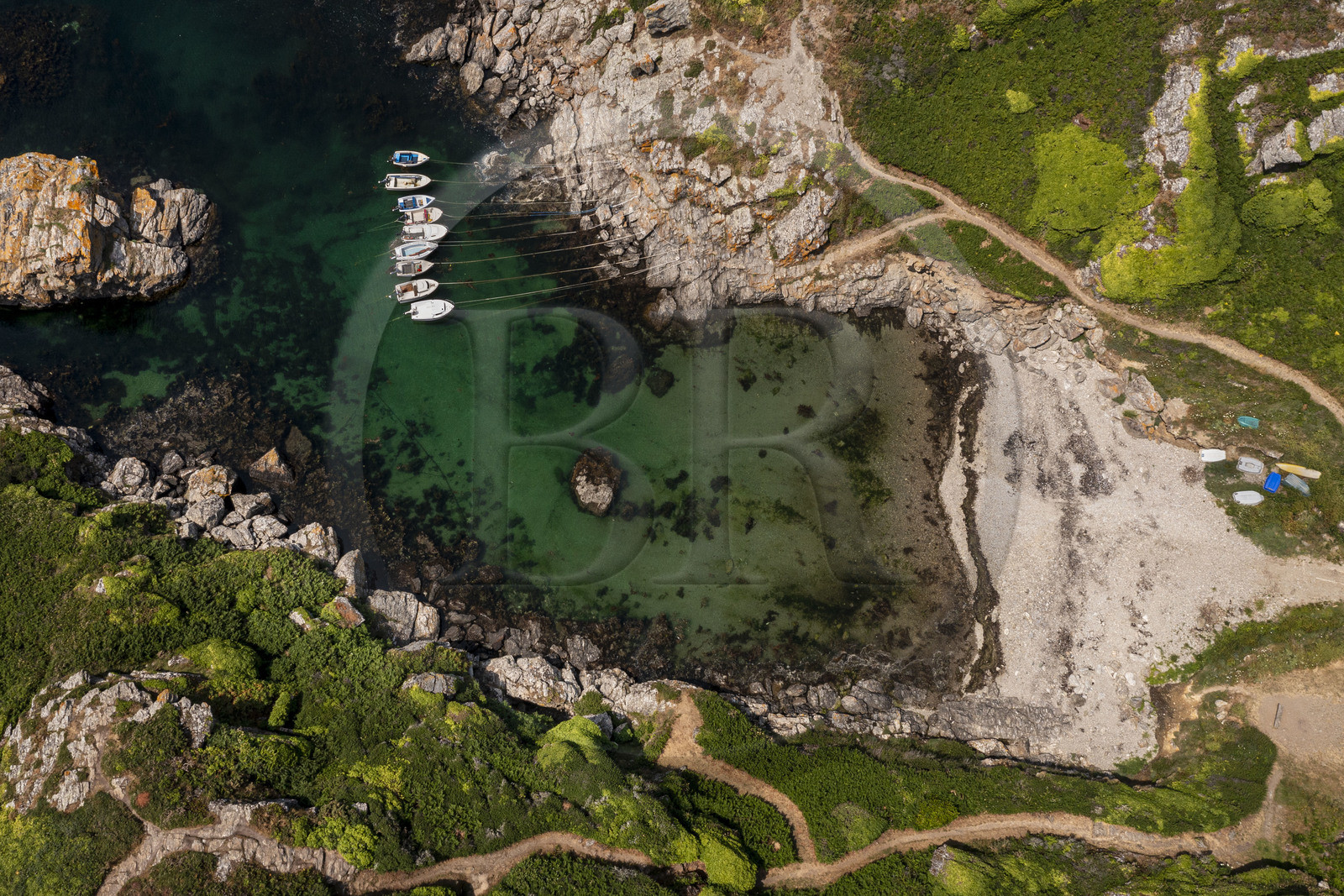 France, Morbihan, Groix Island, Port Saint-Nicolas on the south coast (aerial view)
