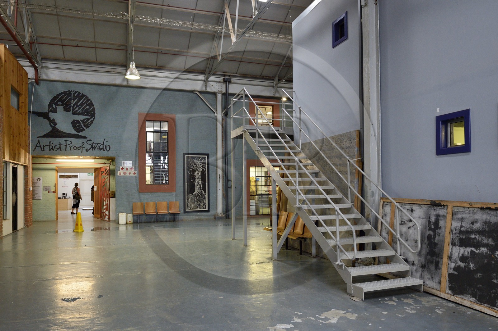 Afrique du Sud, province de Gauteng, Johannesburg, Newtown, le bus factory abrite un certain nombre d'organisations culturelles non gouvernementales (ONG) dont la plus importante est l'Artist Proof studio fondé par Kim Berman et Nhlanhla Xaba en 1991 qui facilite l'apprentissage de la gravure et aide les étudiants défavorisés à accéder à l'indépendance économique