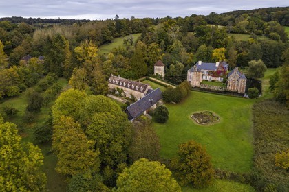 France, Calvados, Pays d'Auge, La Roque Baignard castle where lived the french writer André Gide (1869-1951) (aerial view)