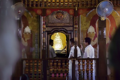 Sri Lanka, center province, Kandy, Temple of the Buddha Tooth (Sri Dalada Maligawa), Shrine room, the tooth is kept in a golden reliquary in the shape of a dagoba