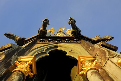 France, Manche, Mont Saint Michel, listed as World Heritage by UNESCO, Abbey, spire and gargoyles