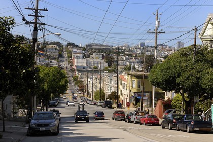 United States, California, San Francisco, Victorian wooden houses on Castro Street in the gay district