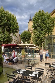 France, Bouches du Rhone, Aix en Provence, place des Cardeurs and the bell tower of the Augustins