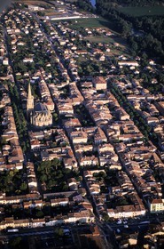 France, Ariege, old town of Mirepoix (aerial view)
