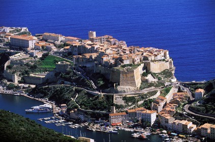 France, Corse du Sud, Bonifacio, old town (aerial view)