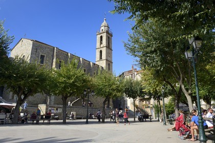 France, Corse du Sud, Sartene, the place Porta (or place de la Libération) and the St. Mary church