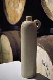 France, Reunion island (French overseas department), Saint Pierre, estate of the Isautier distillery, museum of the Rum Saga, bottle of rum dating from the end of the 19th century